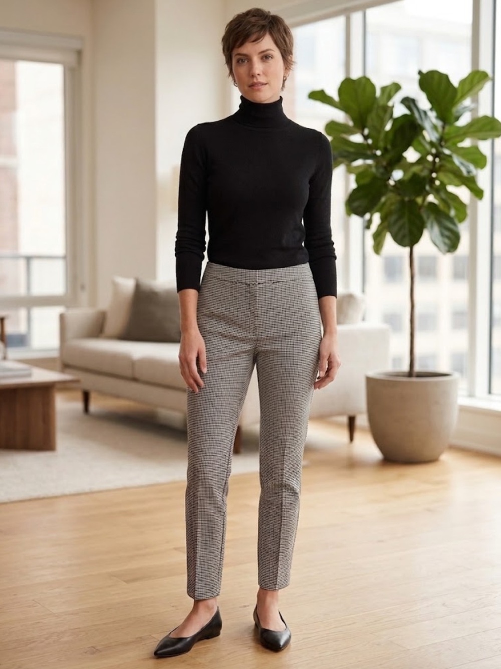 Theory Houndstooth Ponte Skinny Pants Black White Size 10